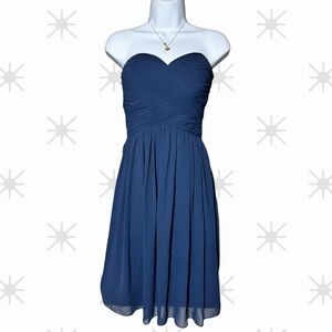 Bill Levkoff Size 2 Blue Strapless Chiffon Cocktail Pleated party formal Dress